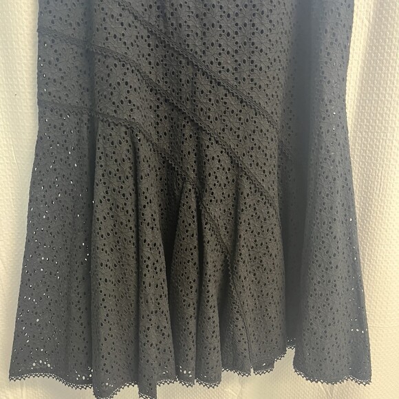 Coldwater Creek Women’s Black Eyelet Bias Cut Midi Skirt Large Cottagecore - Picture 2 of 5